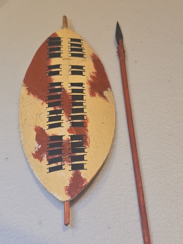 Vintage Rainbow Hand Zulu Shield And Spear For Doll House Vignette