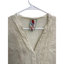 Johnny Was Ivory Embroidered Cupra Tunic Blouse Boho Festival Long Sleeve Size M