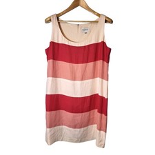 VTG Emanuel Ungaro Striped Pinks 100 Linen Sheath Dress Size 14 Sleeveless 90's