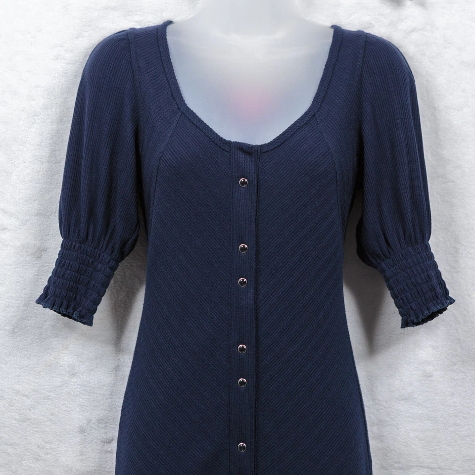 Vestido BETSEY JOHNSON Manga Abullonada Snap Frontal Columna Jersey Pesado Acanalado Y2K Talla S Foto 4 de 4