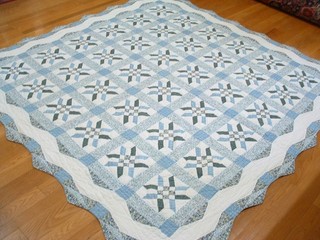 Contemporary 1980's Arch Brand Cotton Patchwork Blue & White Quilt 82" x 96"