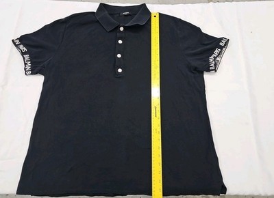 BALMAIN PARIS Size XXL Black & White Men's Cotton Polo Short Sleeve Logo Shirt