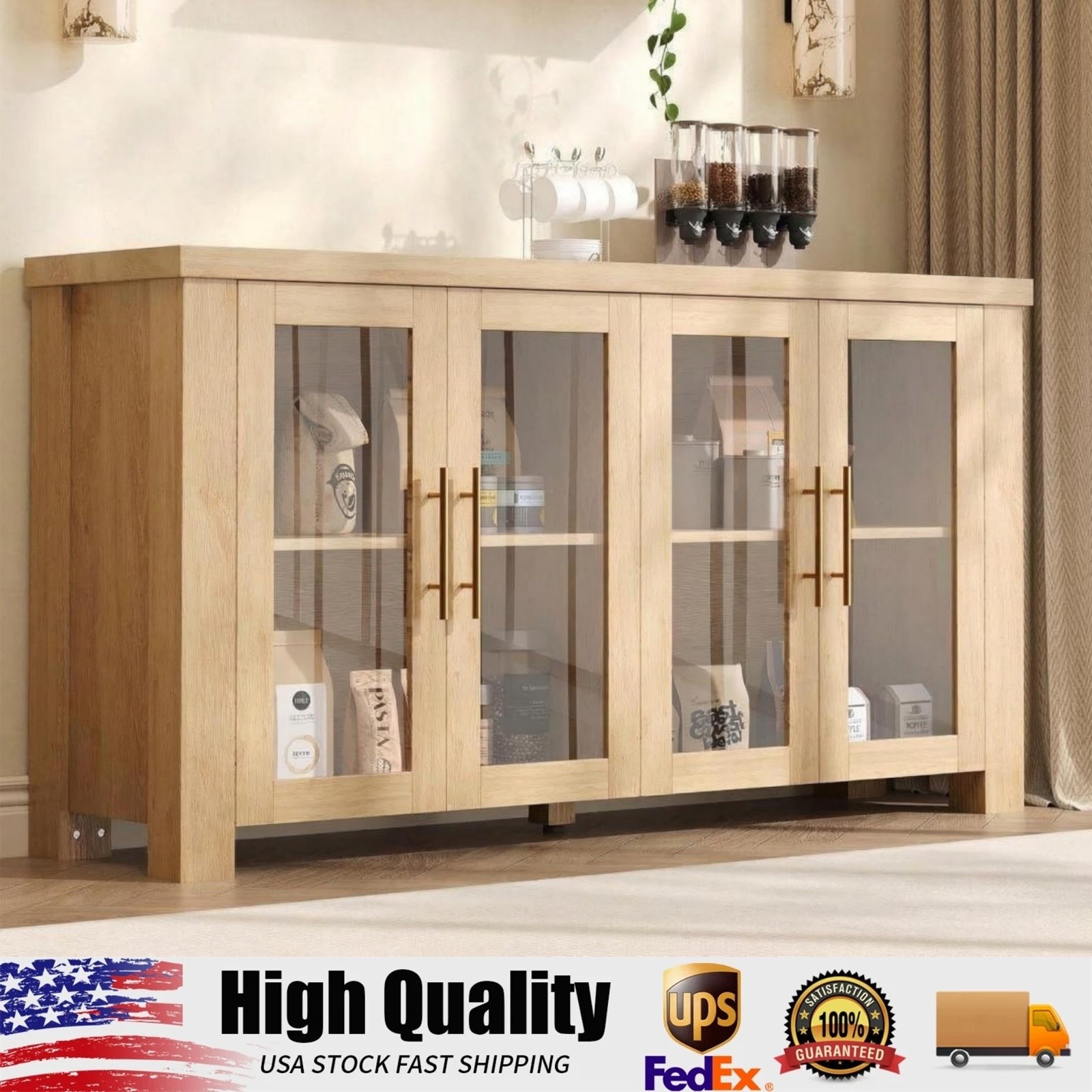 59" Buffet Cabinet with Storage, Sideboard Credenza with Tem