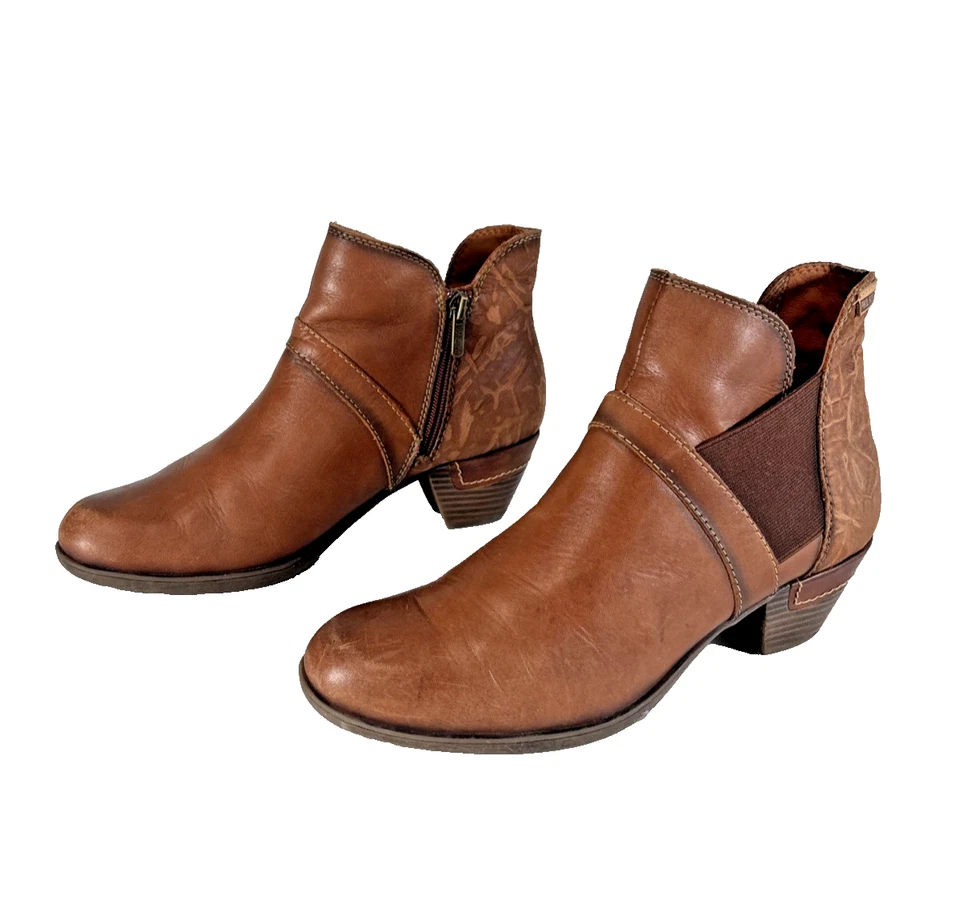 PIKOLINOS Rotterdam Brown Leather Ankle Boots Women’s EU 38 US 7.5 Zip Heels - Image 3 of 4