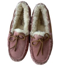 UGG Slippers Women  s Size 7 Pink Suede Wool Lined Moccasin Dakota 5612