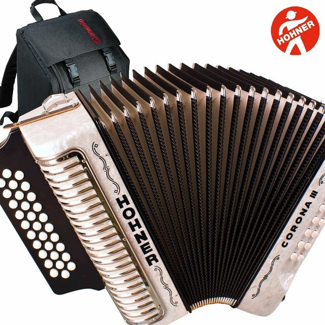 Hohner Corona II Xtreme FBE 34 Button Diatonic White Accordion + Straps