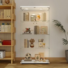 Tempered Glass Display Cabinet w/Color LED Lights, Adjustable Feet,Lock,Black