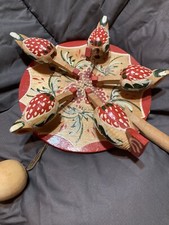 Vintage pecking chickens toy hand-painted wood made in Russia