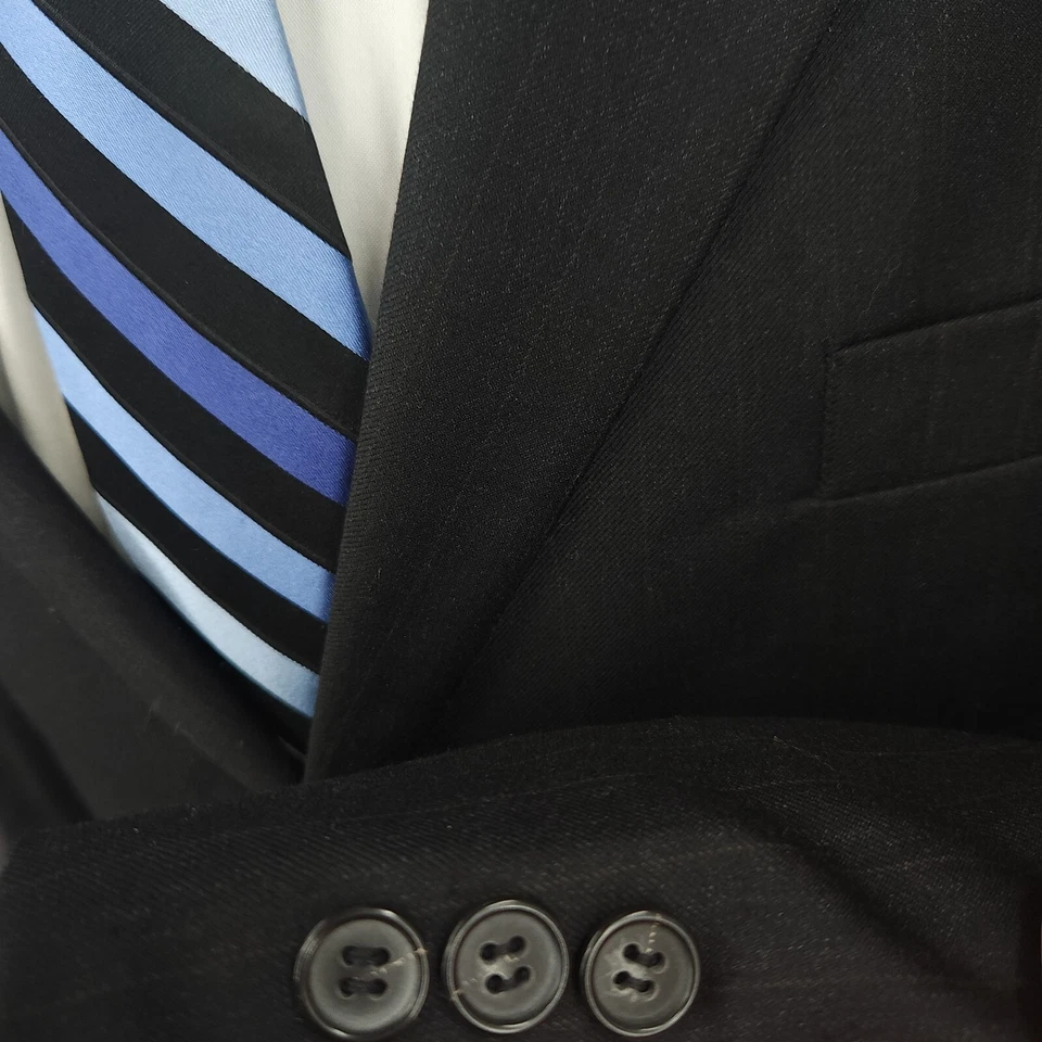 Jos A Bank Piece Suit Mens 46 L Black Pinstripe Pants 41x30 Worsted Wool Cuffed - Image 4 of 4