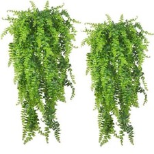 2pcs 31.5" Artificial Hanging Boston Fern Plant Fake Greenery Plant Home Decor