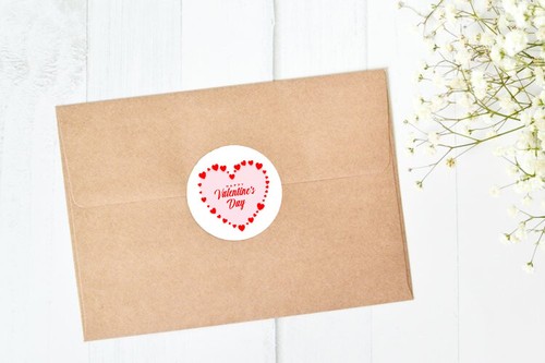 PERSONALISED Valentines Love Hearts Design Circular Sticker Label - Picture 2 of 5