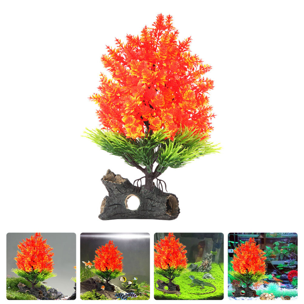 3x Künstliche Aquarium Pflanzen - Realistische Deko In Grün, Lila, Rot