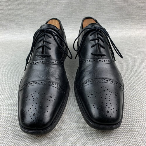 Johnston Murphy Oxford Black Leather Round Cap Brogue Toe Lace Up Shoes Size 10M - Picture 6 of 12