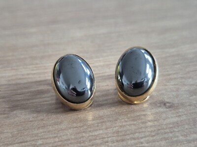 Schöne alte Malachit Ohrclips 800 Silber + Meisterpunze Cabochon Form Vintage