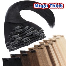 170g Mega Thick Clip In Double Weft Full Head 100 Human Hair Extensions Remy US