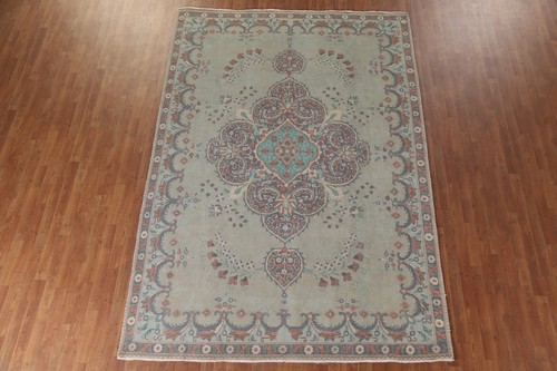 Vintage Sage Green Over-Dyed Tebriz Traditional Area Rug 8'x11' Handmade Carpet - Picture 2 of 12