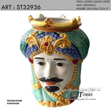 Statua scultura testa di Moro uomo Vietri portafiori 26h cm bomboniera in cerami