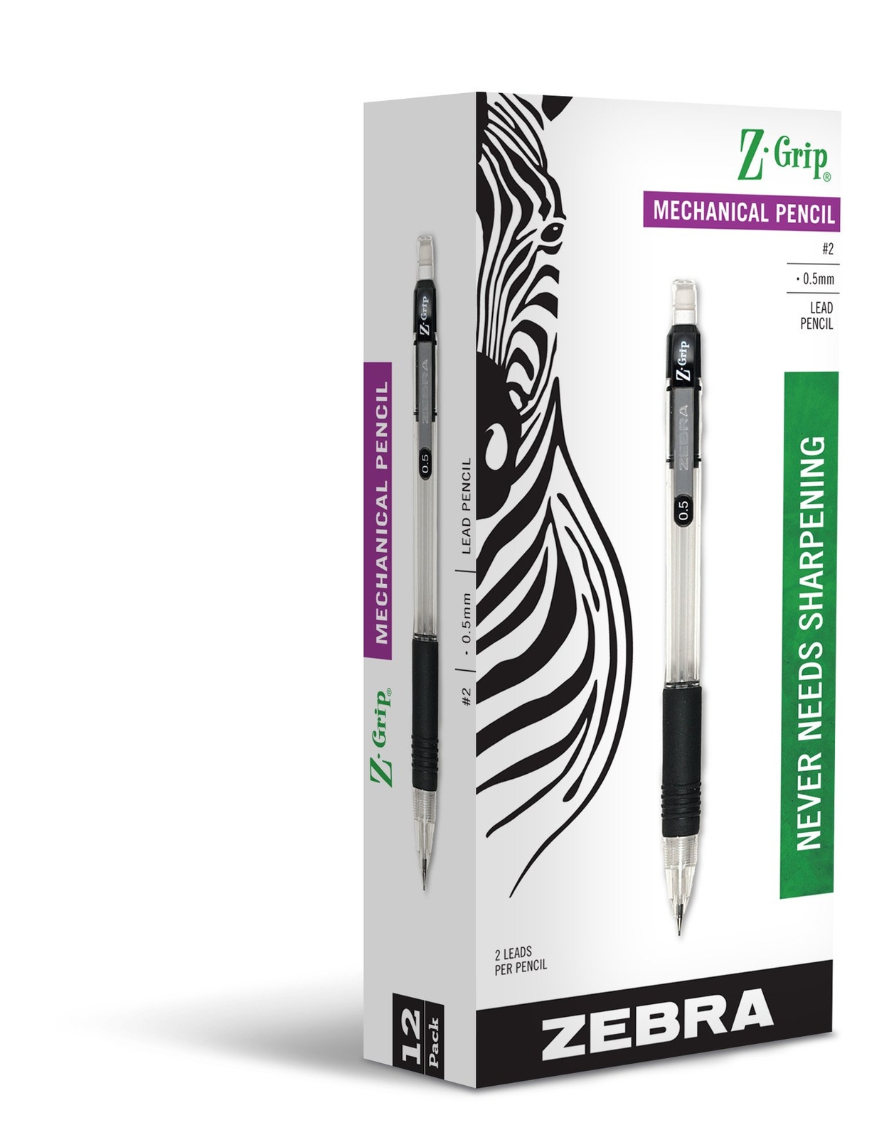 Zebra Pen Z-Grip Mechanical Pencil, 0.5mm Point Size, HB #2 Graphite, Black G...