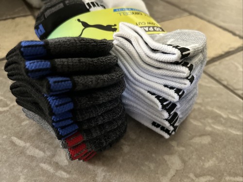 NEW PUMA 10 PACK SOCKS KIDS 9-3.5 BOYS GIRLS BLACK WHITE DRYCELL LOW CUT - Picture 9 of 11
