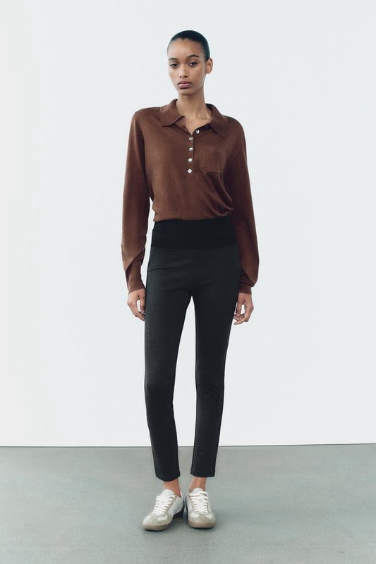 Zara NWT High Waisted Dressy Pants Wide Waistband Leggings Size XS