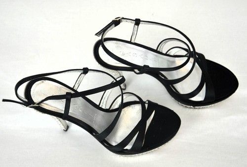 CASADEI Seide Abend Pumps Strass Steine Schwarz High Heels Sandalen EU37 - Bild 6 von 7