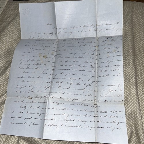 Antique Letter Telling Brother: Study English Geography History Alfred the Great
