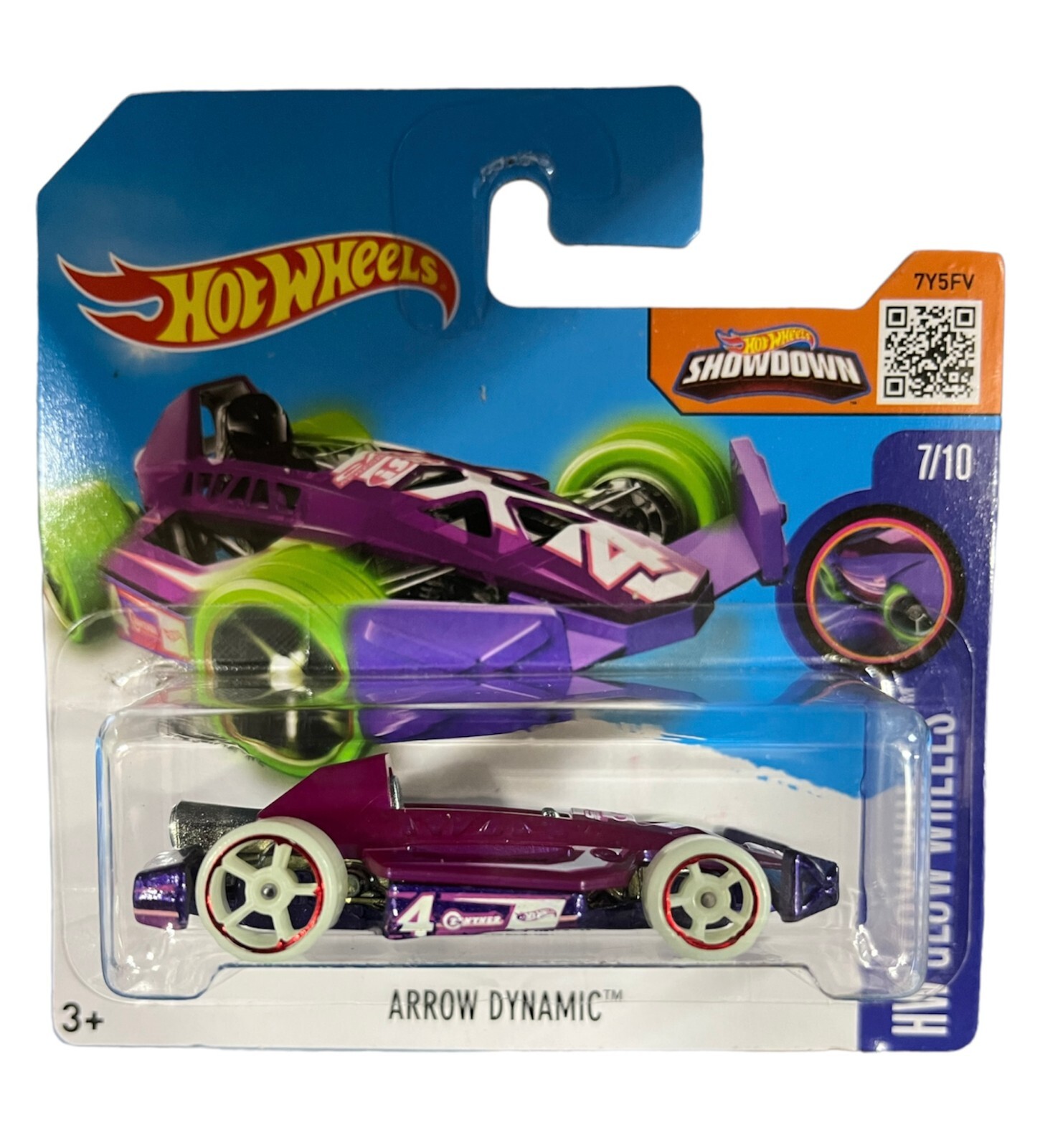 2016 Hot Wheels Arrow Dynamic Car Purple 52/250 HW Glow Wheels 7/10 SHORT CARD