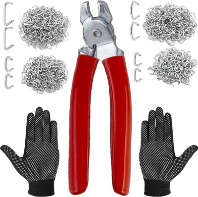 480Pcs 3/4'' 1/2'' 3/8'' 1'' Galvanized Hog Rings with Bent Hog Ring Pliers Assortme