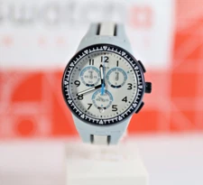New Limited Swiss Swatch Mirkolino Chrono Blue Silicone Date Watch 42mm SUSS401