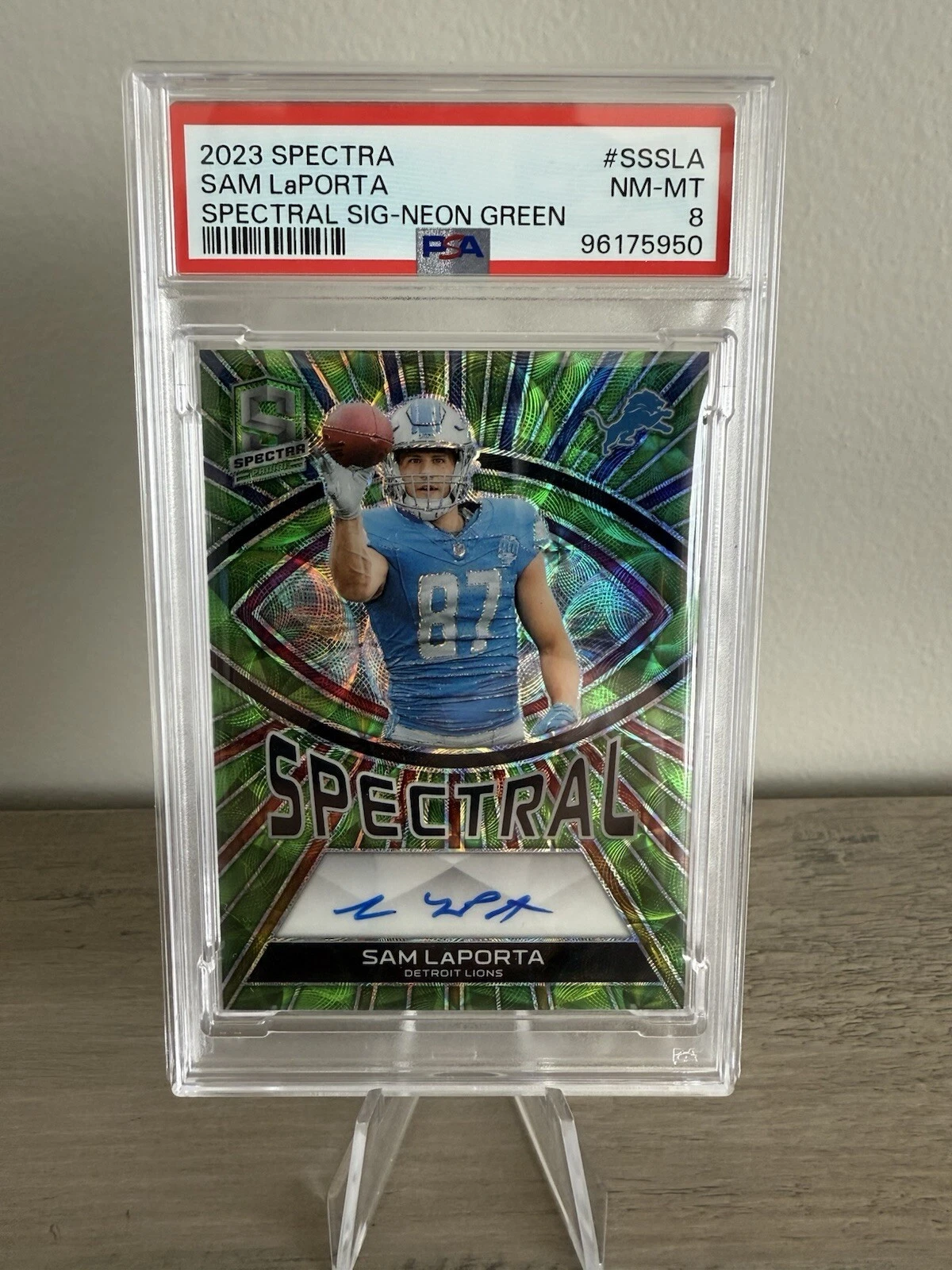 Sam LaPorta Panini Spectra Spectral Signatures #SSSLA Neon Green