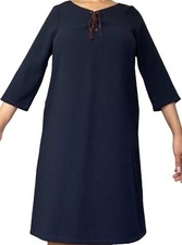 Fabrik Shift Tunic Mini Dress Medium M Navy Blue Round Neck 3/4 Sleeves