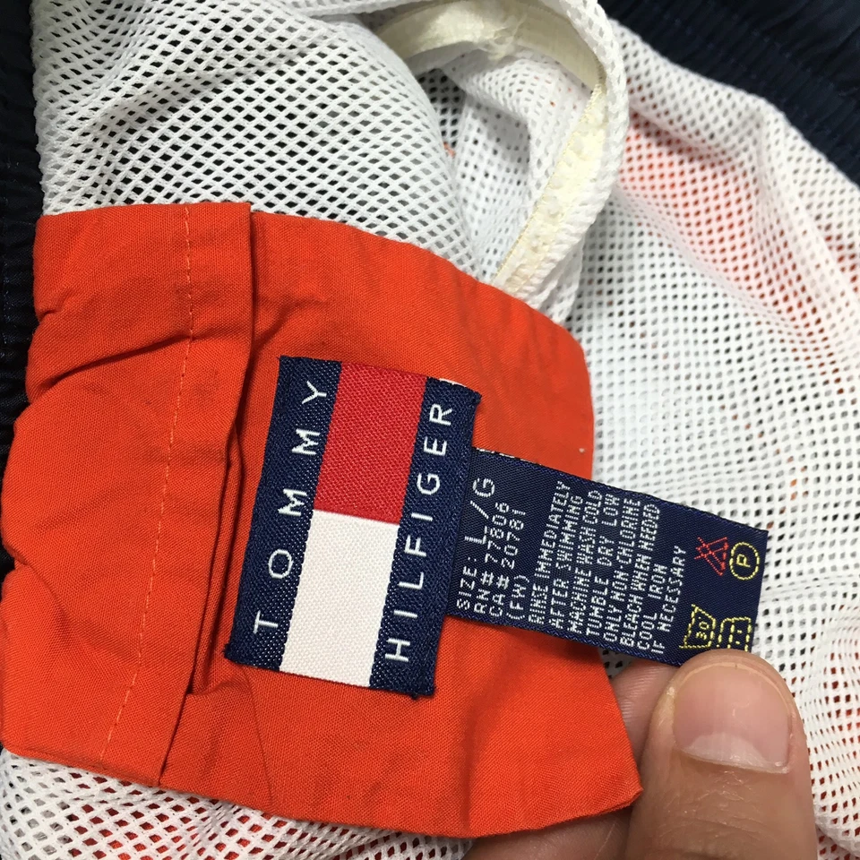 Vtg 90's Tommy Hilfiger Beach NAUTICAL FLAG Shorts COLOR BLOCK LOGO Swim Trunks - Image 3 of 4