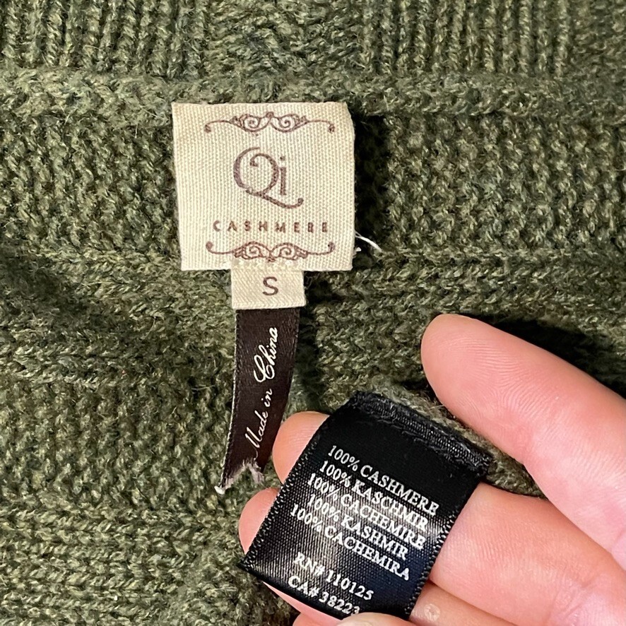 る〜か　ブラウン QI 100% Cashmere Womens Green Soft Lightweight Open Cardigan Sz S