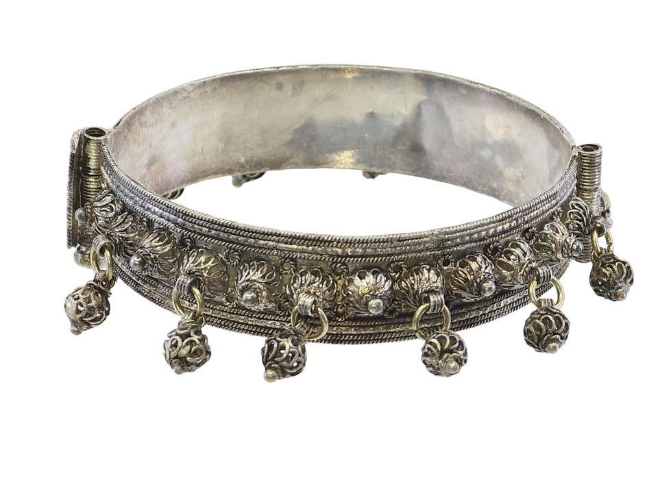 PULSERA DE PLATA CON BISAGRAS DE COLECCIÓN MARRUECOS TRIBAL FILIGRANA VIDRIO ROJO ACENTO Foto 2 de 4