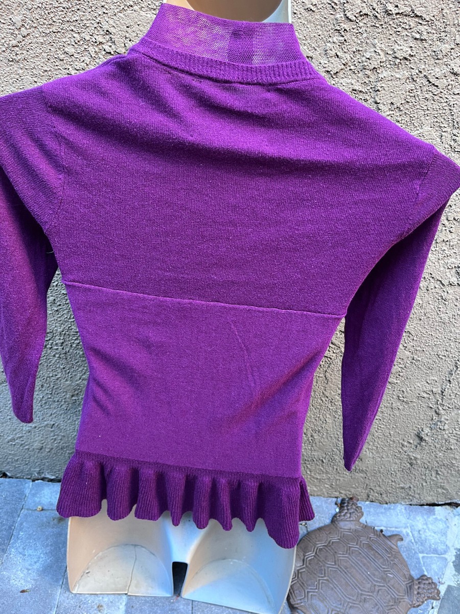 Guinevere Magenta 3/4 Sleeve Sweater w/ Waist Tie & Ruffle Trim