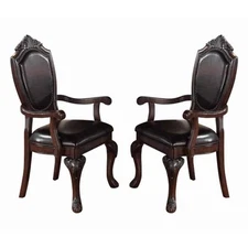 Benjara Traditional Rubber Wood Royal Arm Chair Set Of 2 Brown