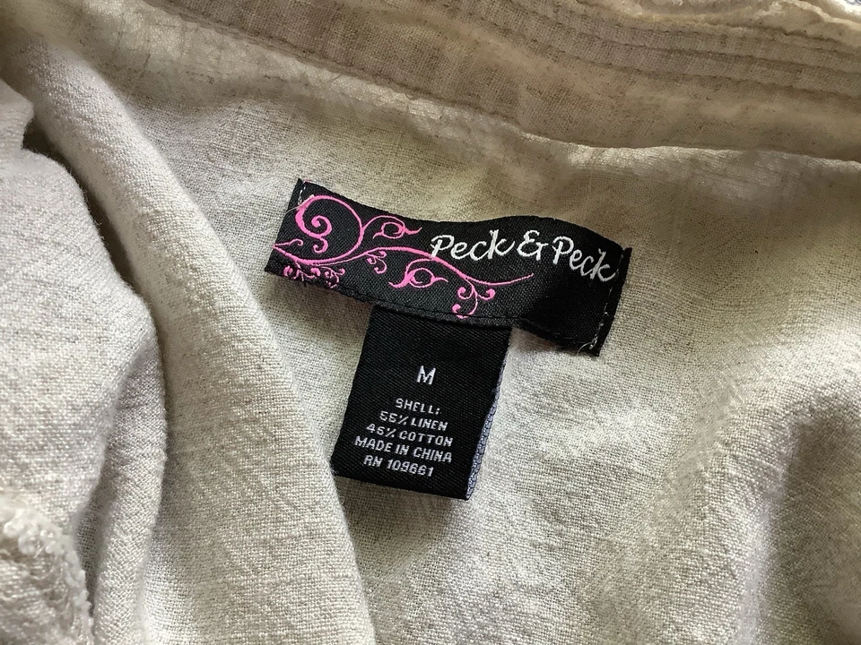 Chaqueta Blazer Top Marfil Peck & Peck Para Mujer Talla Mediana Mezcla de Lino Frente Abierto Foto 4 de 4