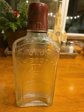 Old Mr Boston Whiskey Glass Embossed  Bottle With Shot Glass Cap/lid