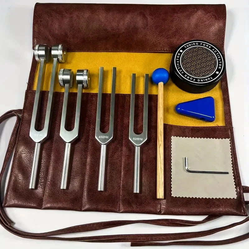 4er Stimmgabel Set 128Hz 256Hz 432Hz 528Hz Klangtherapie Yoga Meditation Tasche - Bild 3 von 4