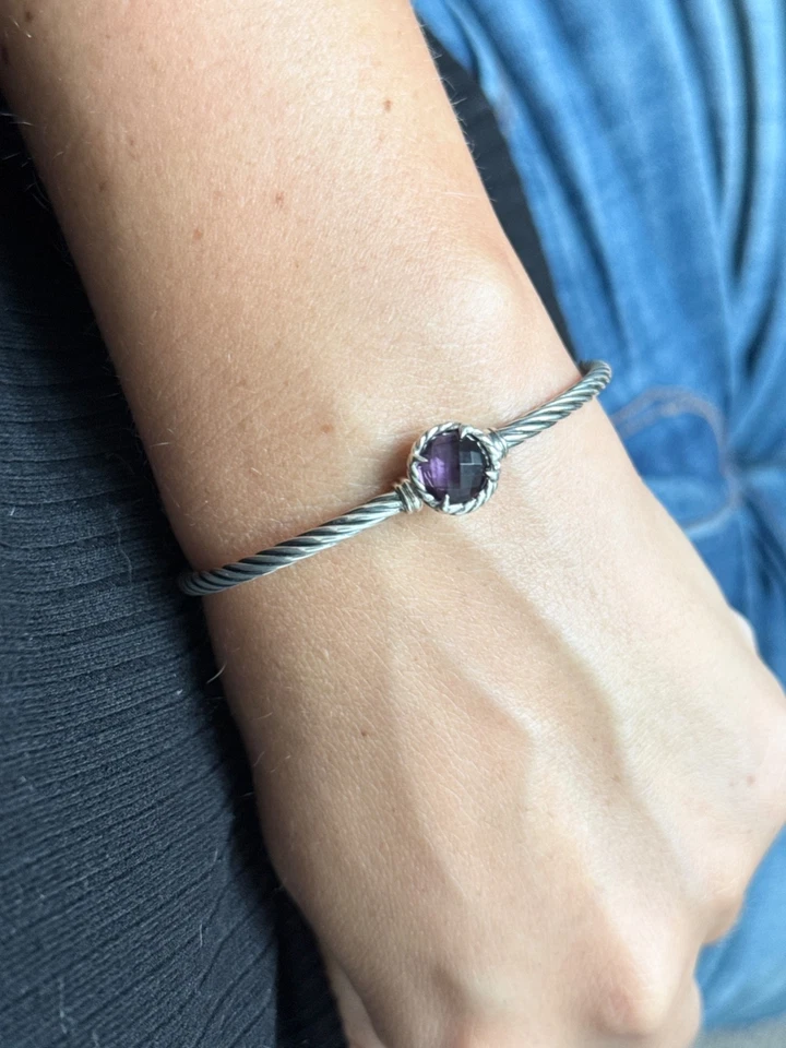 Brazalete Pequeño David Yurman Plata 925 Cable Chatelaine Amatista 3mm Foto 2 de 3