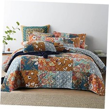 Cotton Bedspread Quilt Sets Queen 90 by98 Inch Yellow Grey Floral Patchwork