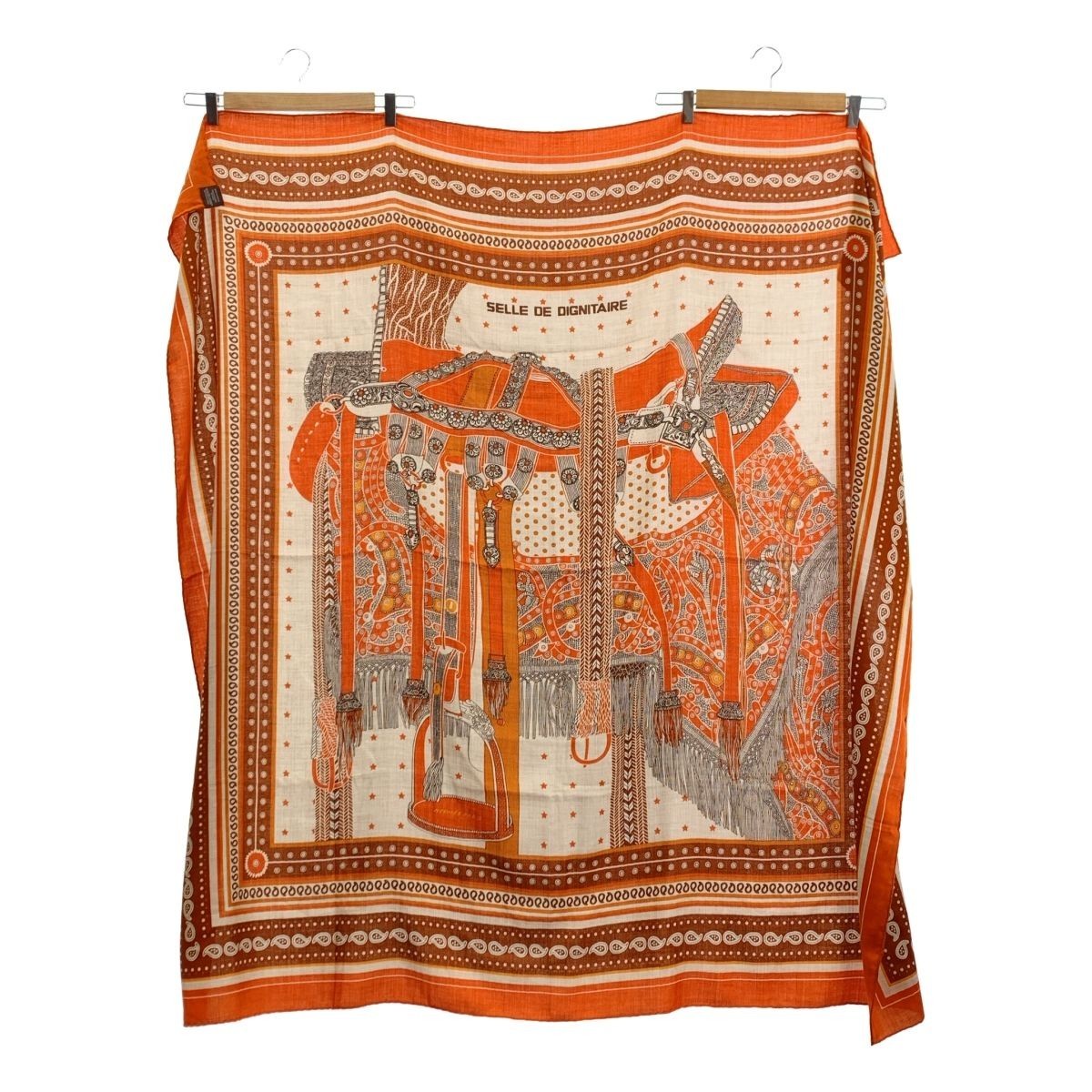 HERMES Carre 140 Selle de Dignitaire Cashmere Silk Scarf Orange Japan [Used]