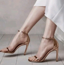 STUART WEITZMAN Nudistcurve Metallic Rose Gold Heels Women's 6 M Ankle Strap