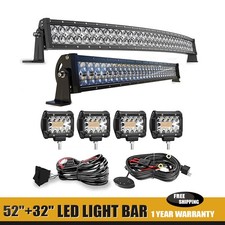 5D LED Light Bar Curved 52" 300W Straight 32" 180W with 4" LED Pods Kit