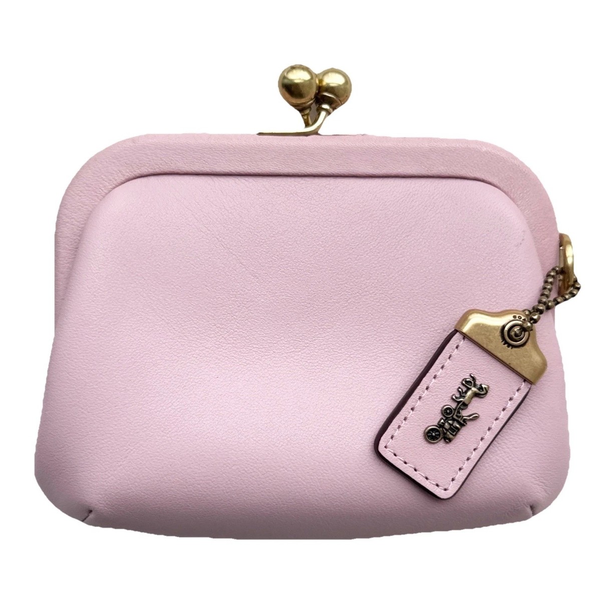 Coach Kisslock Framed Blossom Light Pink Leather Pouch Wallet Coin