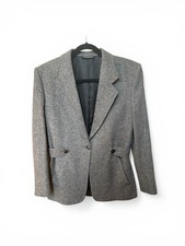 Vintage Burberry Camel Hair Blazer Womens M Gray Herringbone Jacket Preppy Rare