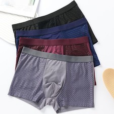 Men's Ice Silk Underwear With Seamless Mesh Boxer Brief Thin Breathable Cool 4XL