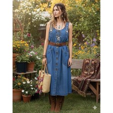 VTG 90s Diva Denim Maxi Overall Dress Jumper Teacher Modest Cottagecore Boho S