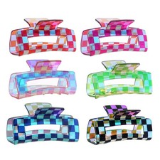 6 PCS Checkered Small Acrylic Hair Claw Clips Multicolor 4.1x2.1 Inch