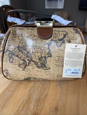 NWT Patricia Nash Gracchi Frame Leather European Map Satchel Crossbody Bag